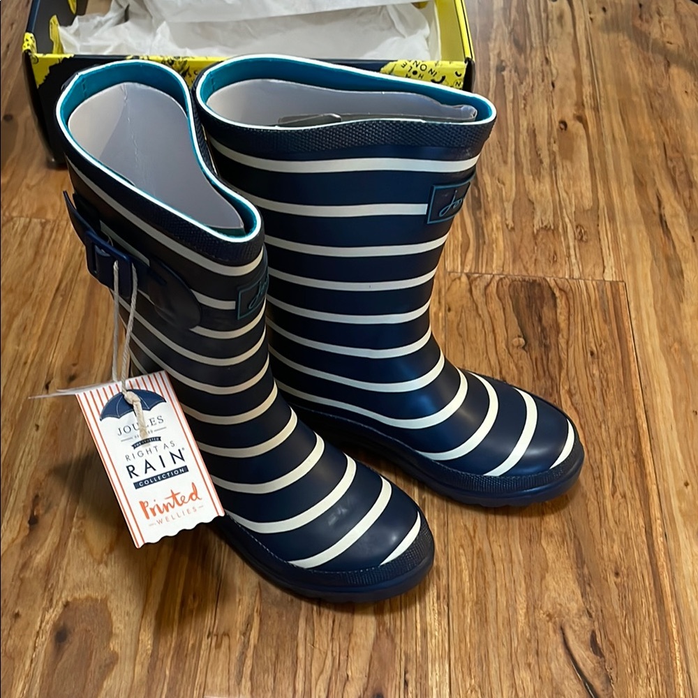 Joules Navy and White Striped Rain Boots